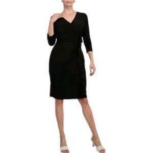 Evan Picone Women's Black Knit Sloop Neck Ruffled Side Dress Size 16 Lined